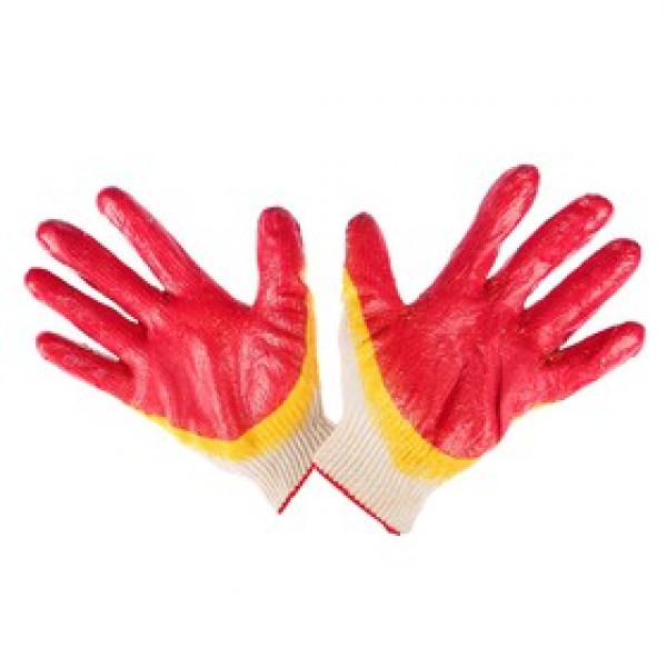 Перчатки хб с двойным латексным покрытием, красные | Цена 44 ₽ | Купить в Москве