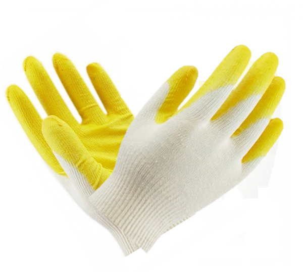 Перчатки хб с латексным покрытием, желтые | Цена 44 ₽ | Купить в Москве